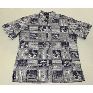 Reyn Spooner Men's Reverse Print Whale Tail Popover Shirt Hawaiian Aloha‎ XL